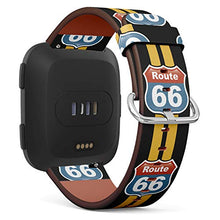 Load image into Gallery viewer, Replacement Leather Strap Printing Wristbands Compatible with Fitbit Versa - Route 66 Label Over Black Background

