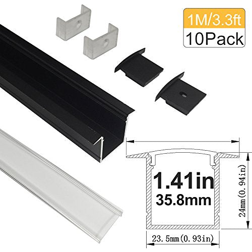 LED Aluminum Channel with Clear Cover, LightingWill 10 Pack 3.3Ft/1M U Shape Flush Mount (Section Size:0.95