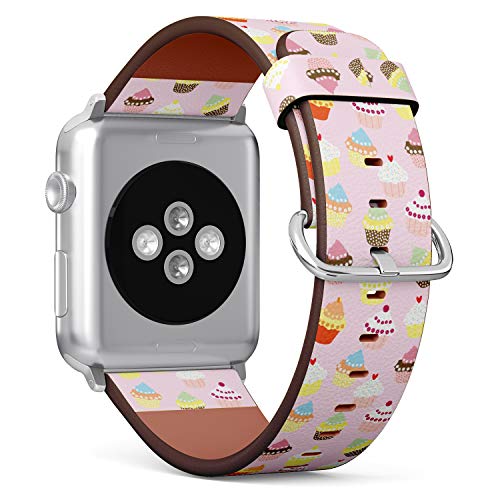 S-Type iWatch Leather Strap Printing Wristbands for Apple Watch 4/3/2/1 Sport Series (42mm) - Cute Cupcakes Pattern on Baby Pink Pattern