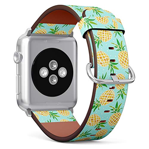 Compatible with Small Apple Watch 38mm, 40mm, 41mm (Series 7,6,5,4,3,2,1) Leather Watch Wrist Band Strap Bracelet with Adapters (Pineapple)