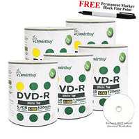 Smartbuy 500-disc 4.7GB/120min 16x DVD-R White Top Blank Media Record Disc + Black Permanent Marker
