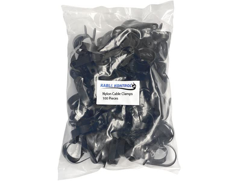 Kable Kontrol Nylon Cable Clamps  1-1/4 Diameter  100 Pcs/Pack  Black  Nylon 6-6  UV Resistant  R-Type Cable Clamps  Cable Organizer  Plastic Wire Clamps