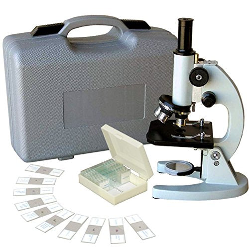AmScope M60A-ABS-PS25 Beginner Microscope Kit, Mirror Illumination, WF10x and WF16x Eyepieces, 40x-640x Magnification, Includes Case and Set of 25 Prepared Slides