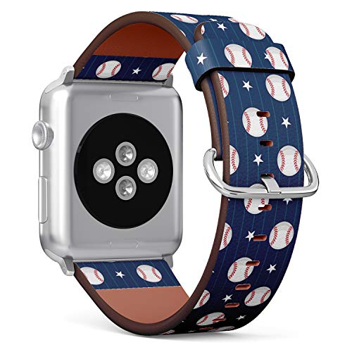 Compatible with Small Apple Watch 38mm, 40mm, 41mm (All Series) Leather Watch Wrist Band Strap Bracelet with Adapters (Baseball Sport)