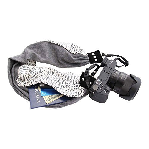Capturing Couture Scarf Camera Strap with Hidden Zipper Pocket, KylaSasha - Stylish, Comfortable, & Soft on Neck or Shoulder for Photographers, DSLR or Mirrorless, Pocket Will Hold Newest Smartphone