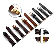 Load image into Gallery viewer, Compatible with Apple Watch Band 40mm 42mm 45mm 38mm 40mm 41mm, Genuine Leather Watch Strap for iWatch Band Women Men Series 7/SE/6/5/4/3/2/1, Sport/Edition(Dark Brown/Rose Gold Clasp, 42mm/44mm)
