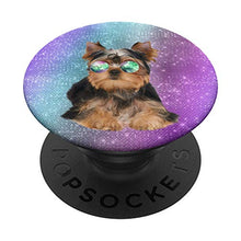 Load image into Gallery viewer, Yorkshire funny yorkie puppy dog glasses glalaxy background PopSockets Grip and Stand for Phones and Tablets
