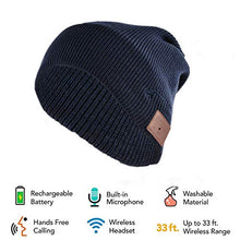 Load image into Gallery viewer, HaetFire Wireless Music Beanie Hat with Bluetooth Headphones Earphone Winter Warm Knit Running Cap Stereo Speakers Mic for Men Women Outdoor Fitness (Navy Blue)
