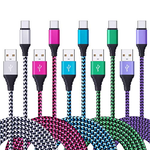 FiveBox 5Pack 6FT USB Type C Cable Phone Charger Fast Charging Cord Compatible Motorola Moto G10 G9 G8 G7 Power Plus Play, Edge/G Power/Stylus/Razr/One 5G Ace/G100, G6 X4 Z4 Z3 Z2 Z Play Force Droid
