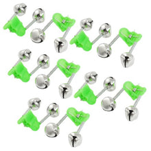 Load image into Gallery viewer, uxcell 10 Pcs Green Spring Loaded Clip Double Fishing Rod Alarm Bells Silver Tone
