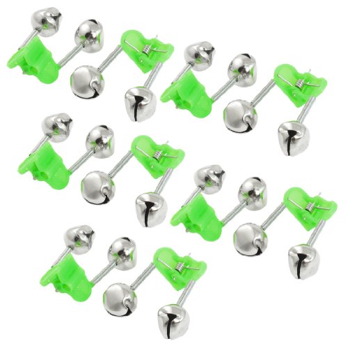 uxcell 10 Pcs Green Spring Loaded Clip Double Fishing Rod Alarm Bells Silver Tone