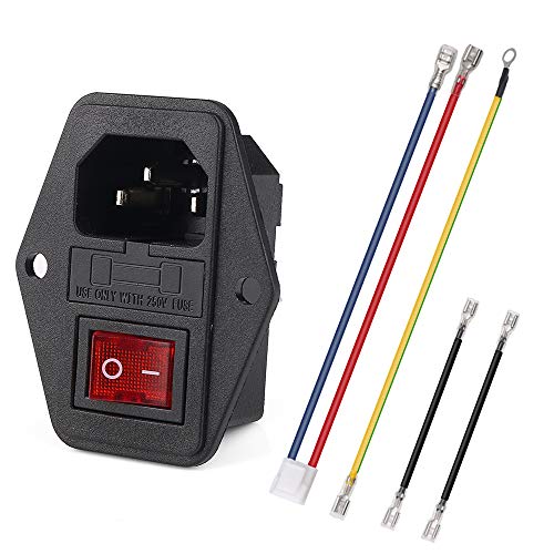 URBEST Inlet Module Plug 5A Fuse Switch Male Power Socket w Switch Plug 10A 250V 3 Pin IEC320 C14 Connected Terminal Crimps and Wires