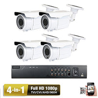Amview 4Ch H.2641080P DVR 4-in-1 HDAHD TVI 960H 2.8-12mm Zoom 72IR Security Camera System
