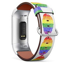 Load image into Gallery viewer, Replacement Leather Strap Printing Wristbands Compatible with Fitbit Charge 3 / Charge 3 SE - LGBT Rainbow Color Fingerprint
