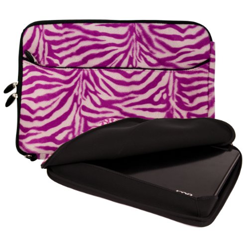 Magenta Zebra Print Fur Sleeve Cover Polyester Fur Design Cover Sleeve Carrying Case with Front Accessory Pocket, Fits Anywhere, for Asus ASUSPRO P Essential P55VA 15.6 inch Laptop