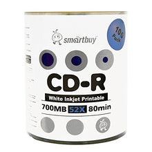 Load image into Gallery viewer, Smartbuy 500-disc 700mb/80min 52x CD-R White Inkjet Hub Printable Recordable Disc + Free Micro Fiber Cloth
