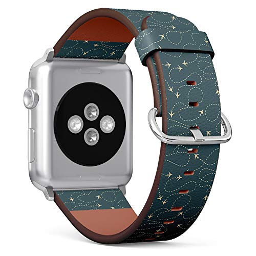 Compatible with Big Apple Watch 42mm, 44mm, 45mm (All Series) Leather Watch Wrist Band Strap Bracelet with Adapters (Travel Around World Airplane Routes)