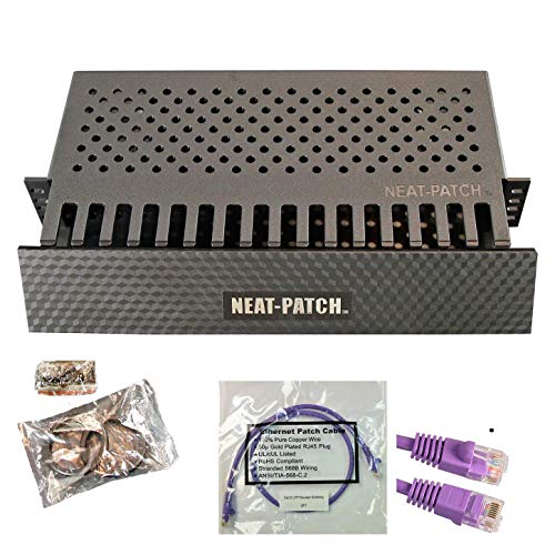 Neat Patch 2U Cable Management Kit - 1 Pack w/ 24 CAT6 Patch Cables (2FT Purple)