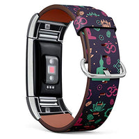 Replacement Leather Strap Printing Wristbands Compatible with Fitbit Charge 2 - Oriental Design Buddhist Religion Symbols