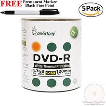 Load image into Gallery viewer, Smartbuy 500-disc 4.7GB/120min 16x DVD-R White Thermal Hub Printable Blank Media Disc + Black Permanent Marker
