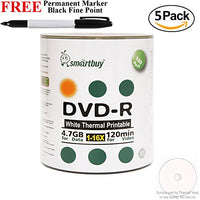 Smartbuy 500-disc 4.7GB/120min 16x DVD-R White Thermal Hub Printable Blank Media Disc + Black Permanent Marker