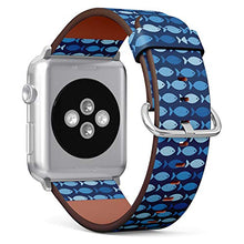 Load image into Gallery viewer, Compatible with Small Apple Watch 38mm, 40mm, 41mm (All Series) Leather Watch Wrist Band Strap Bracelet with Adapters (Blue Fishes)
