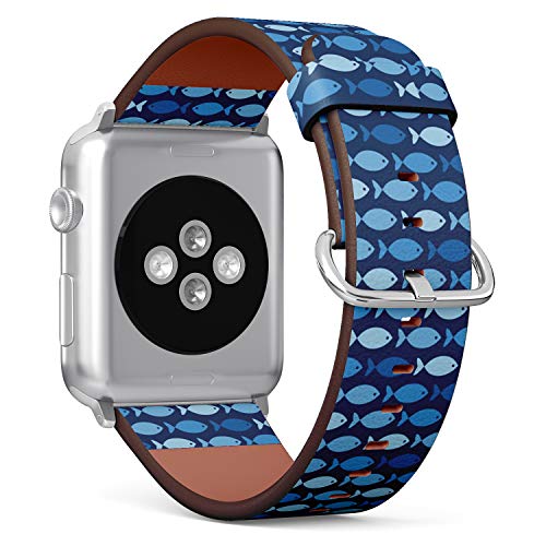 Compatible with Small Apple Watch 38mm, 40mm, 41mm (All Series) Leather Watch Wrist Band Strap Bracelet with Adapters (Blue Fishes)