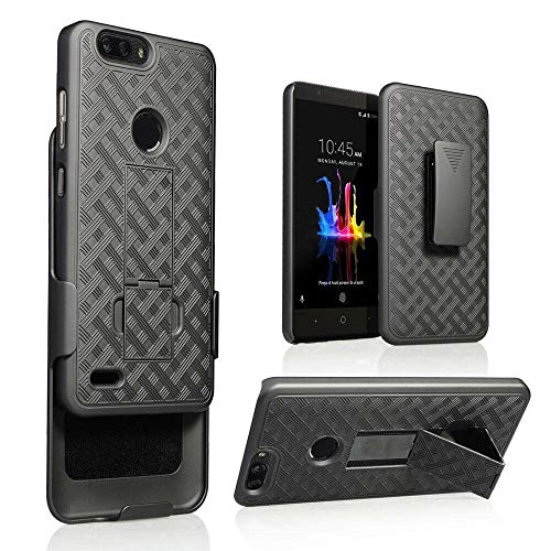 Compatible for ZTE Blade Z Max Case, ZTE Sequoia Case, with Temper Glass Screen Protector Holster Belt Clip Phone Case Hard Armor Defender Protective for ZTE Blade Z Max Z982 - Black