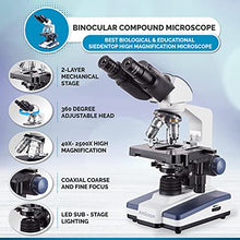 Load image into Gallery viewer, AmScope B120B-E2 Siedentopf Binocular Compound Microscope, 40X-2000X Magnification, Brightfield, LED Illumination, Abbe Condenser, Double-Layer Mechanical Stage, with 2MP Camera
