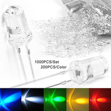 Load image into Gallery viewer, Mallofusa 1000pcs 5mm Round Water LED Lights Emitting Diode Bulbs Assorted Kit Super Bright Lamp Kit Red/Green/Blue/Yellow/White
