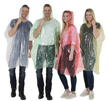 Load image into Gallery viewer, Wealers Rain Ponchos for Adults Teens Disposable Bulk Pack Emergency Raincoat Parks Outdoors Multi Colors Waterproof (Assorted, Case of 10)
