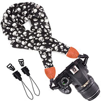 Wolven Soft Scarf Camera Neck Shoulder Strap Belt Compatible with All DSLR/SLR/Digital Camera (DC) / Instant Camera Etc, Black Skull
