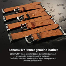 Load image into Gallery viewer, SONAMU New York Compatible with Apple Watch Band 42mm, Premium French Barenia Leather Strap with Stainless Steel Buckle, Black
