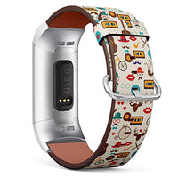Replacement Leather Strap Printing Wristbands Compatible with Fitbit Charge 3 / Charge 3 SE - Hipster Pattern Illustrations of Hats, Glasses, Lips
