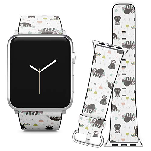 Compatible with Apple Watch iWatch (38/40 mm) Series 5, 4, 3, 2, 1 // Soft Leather Replacement Bracelet Strap Wristband + Adapters // Cute Sloth On Branch