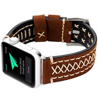 Compatible with Apple Watch Band 42mm 44mm, [Vintage Hand-Stitched Thread] Genuine Leather Watch Strap Replacement Wristband Bracelet for Apple Watch Series 4 (44mm) Series 3 Series 2 Series 1 (42mm)