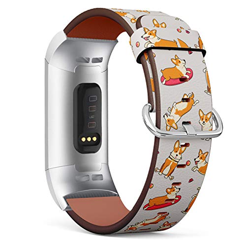 Replacement Leather Strap Printing Wristbands Compatible with Fitbit Charge 3 / Charge 3 SE - Cute Dogs Welsh Corgi Pembroke
