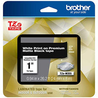 Brother P-touch TZe-M355 White Print on Premium Matte Black Laminated Tape 24mm (0.94) wide x 8m (26.2) long