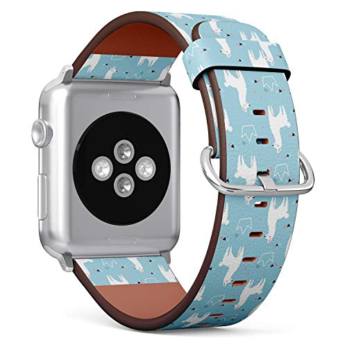 Compatible with Small Apple Watch 38mm, 40mm, 41mm (All Series) Leather Watch Wrist Band Strap Bracelet with Adapters (Lovely Llamas Cute Hipster)