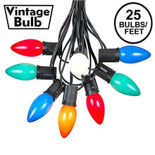 Load image into Gallery viewer, 25 Foot C9 Multi Ceramic Christmas String Light Set - Outdoor Christmas Light String - Christmas Tree Lights - Opaque Christmas Bulbs - Roofline Light String - Outdoor String Lights - Black Wire
