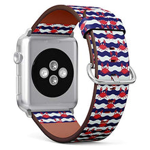 Load image into Gallery viewer, S-Type iWatch Leather Strap Printing Wristbands for Apple Watch 4/3/2/1 Sport Series (38mm) - Nautical Pattern with Cute Happy Crabs and Striped Background
