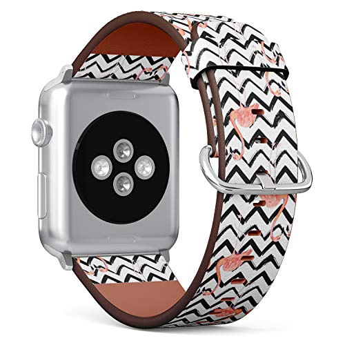 Compatible with Small Apple Watch 38mm, 40mm, 41mm (All Series) Leather Watch Wrist Band Strap Bracelet with Adapters (Exotic Flamingo)