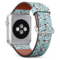 Compatible with Small Apple Watch 38mm, 40mm, 41mm (All Series) Leather Watch Wrist Band Strap Bracelet with Adapters (Cartoon Style Cute Panda)