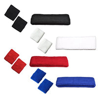 Cosmos 4PCS Premium Soft Cotton Wristband Headband Sweatband Set + 4 Pairs of Wristband Sweatband Wrist Sweat Band Brace for Sports Outdoor Activities