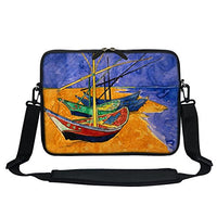 Meffort Inc 13 13.3 Inch Neoprene Laptop/Ultrabook/Chromebook Bag Carrying Sleeve with Hidden Handle and Adjustable Shoulder Strap - Vincent van Gogh Fishing Boats on the Beach