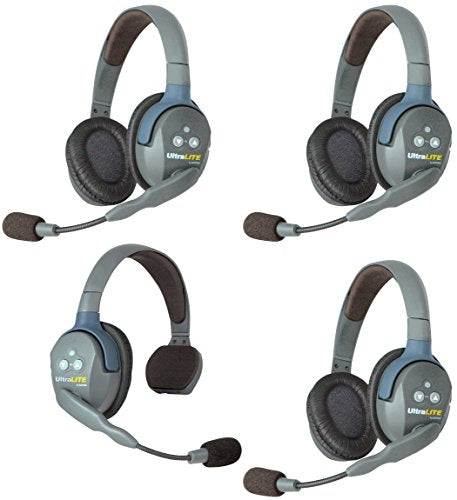 Eartec UL413 UltraLITE Full Duplex Wireless Headset Communication for 4 Users - 1 Single Ear and 3 Dual Ear Headsets
