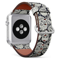 Compatible with Small Apple Watch 38mm, 40mm, 41mm (All Series) Leather Watch Wrist Band Strap Bracelet with Adapters (Day Dead Sugar Skull Floral)