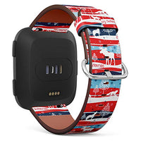 Replacement Leather Strap Printing Wristbands Compatible with Fitbit Versa - Christmas Reindeer, Wolf and Fox Pattern