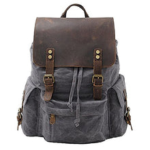 Load image into Gallery viewer, Honeystore Vintage Canvas Leather Laptop Backpack Bookbag Travel Hiking Rucksack Grey
