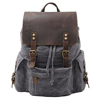 Honeystore Vintage Canvas Leather Laptop Backpack Bookbag Travel Hiking Rucksack Grey